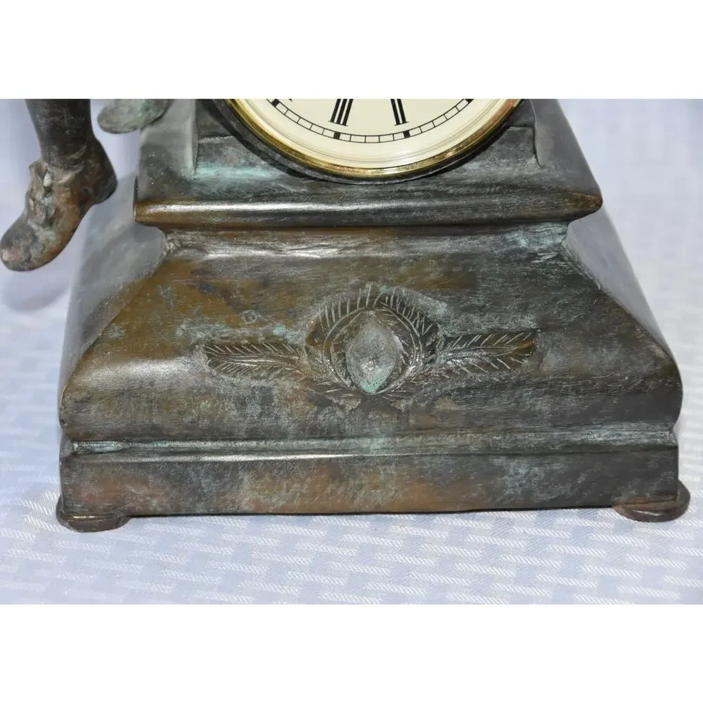 Maitland-Smith Patinated Bronze Figural Sculpture Mantel Clock